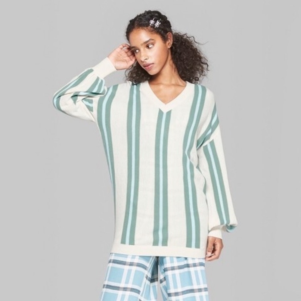 WILD FABLE Striped V-Neck Long Sweater